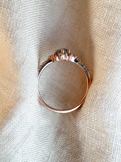 Vintage 1990s Blue Topaz Engagement Ring, 10k Rose Gold, Halo Design • One-of-a-kind Vintage Jewelry
