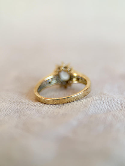 Vintage 1990s Blue Topaz & Diamond Ring, 10k Gold