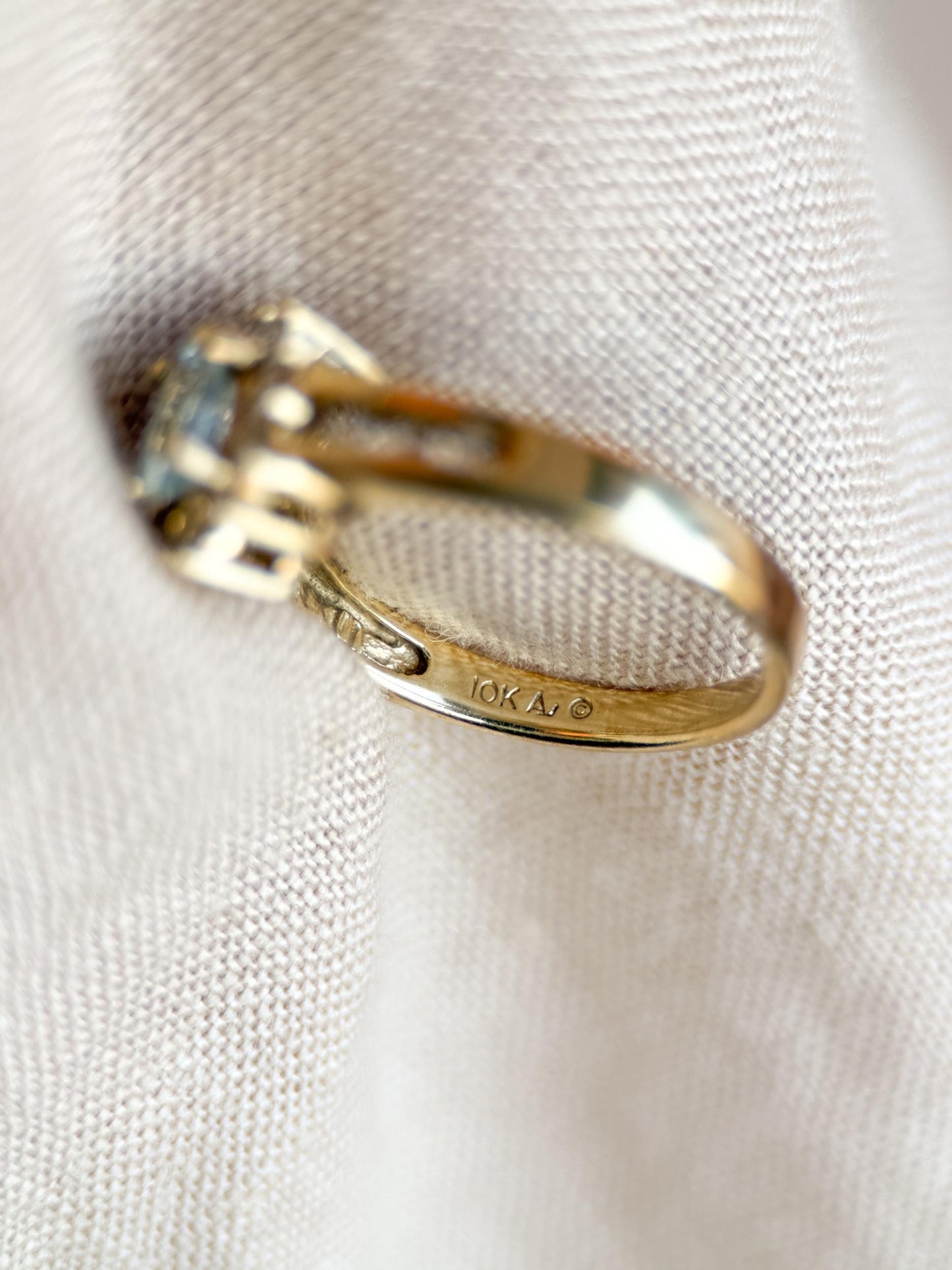 Vintage 1990s Blue Topaz & Diamond Ring, 10k Gold - Timeless Sustainability • Vintage Fine Jewelry