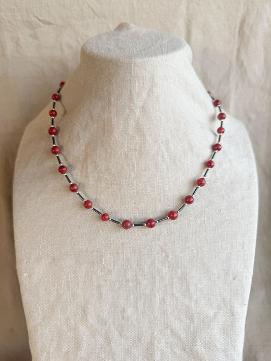 Vintage Red Coral Beaded Necklace & Bracelet