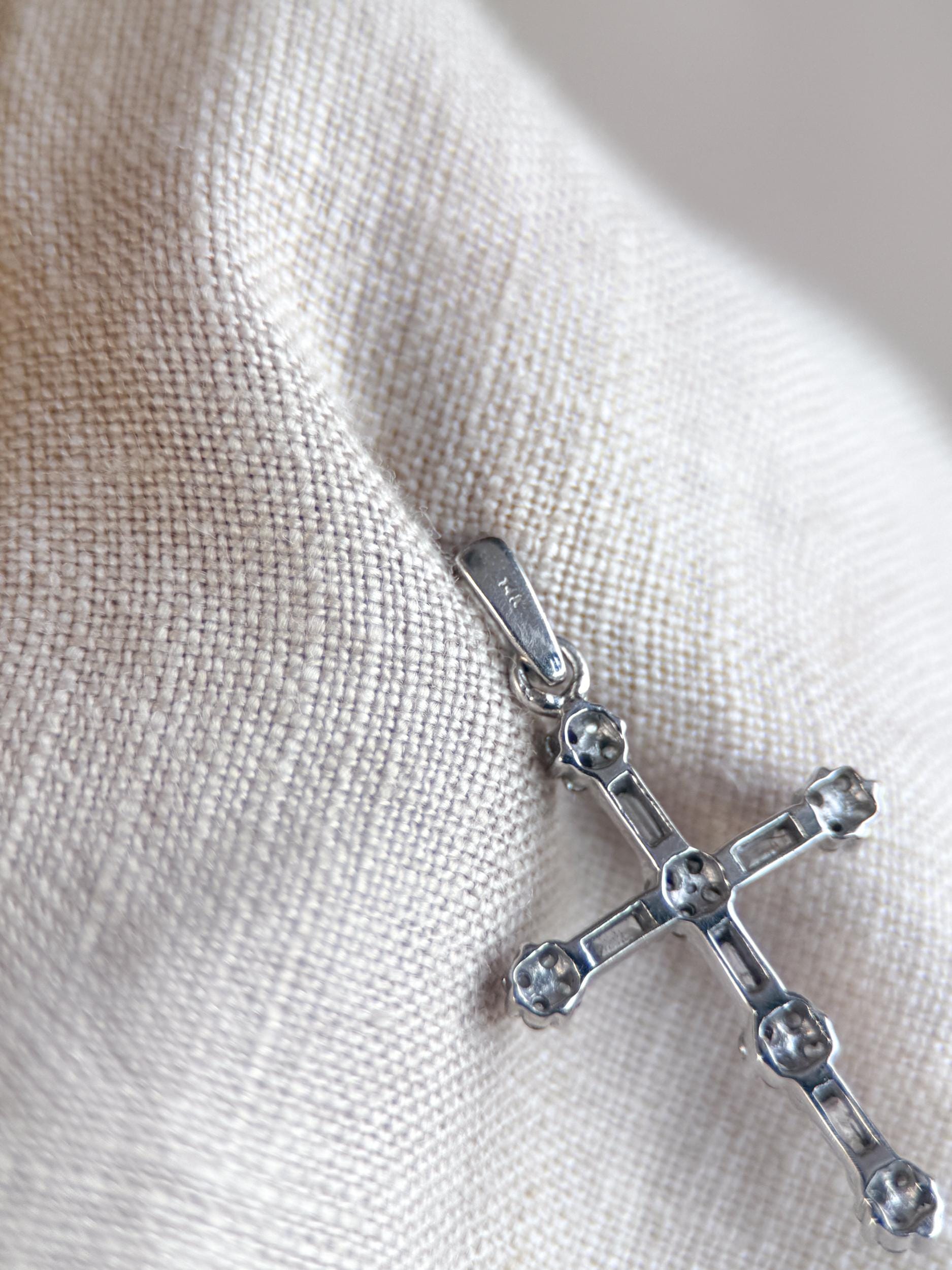 Vintage 1990s Diamond Cross Pendant in 14k White Gold