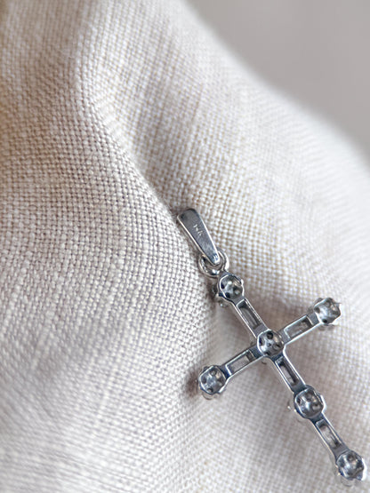 Vintage 1990s Diamond Cross Pendant in 14k White Gold