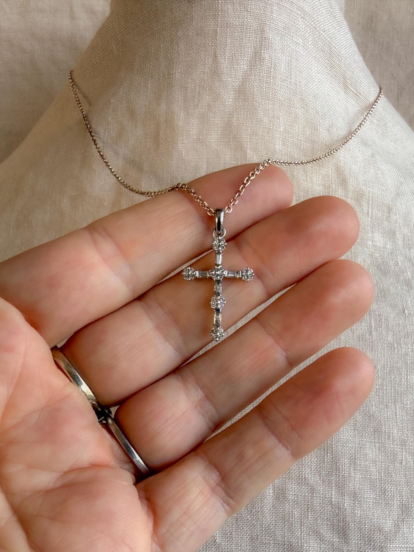 Vintage 1990s Diamond Cross Pendant in 14k White Gold