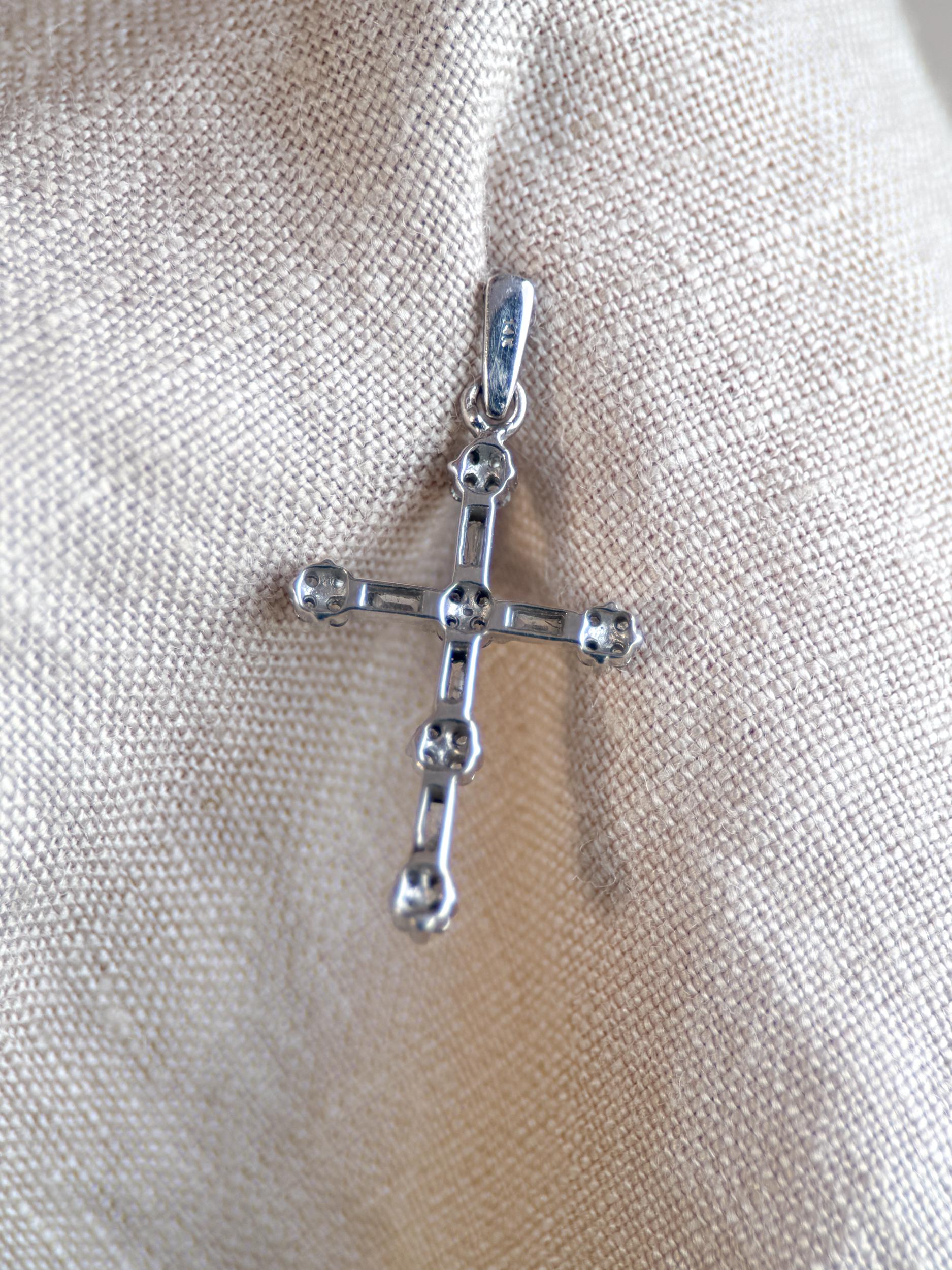 Vintage 1990s Diamond Cross Pendant in 14k White Gold