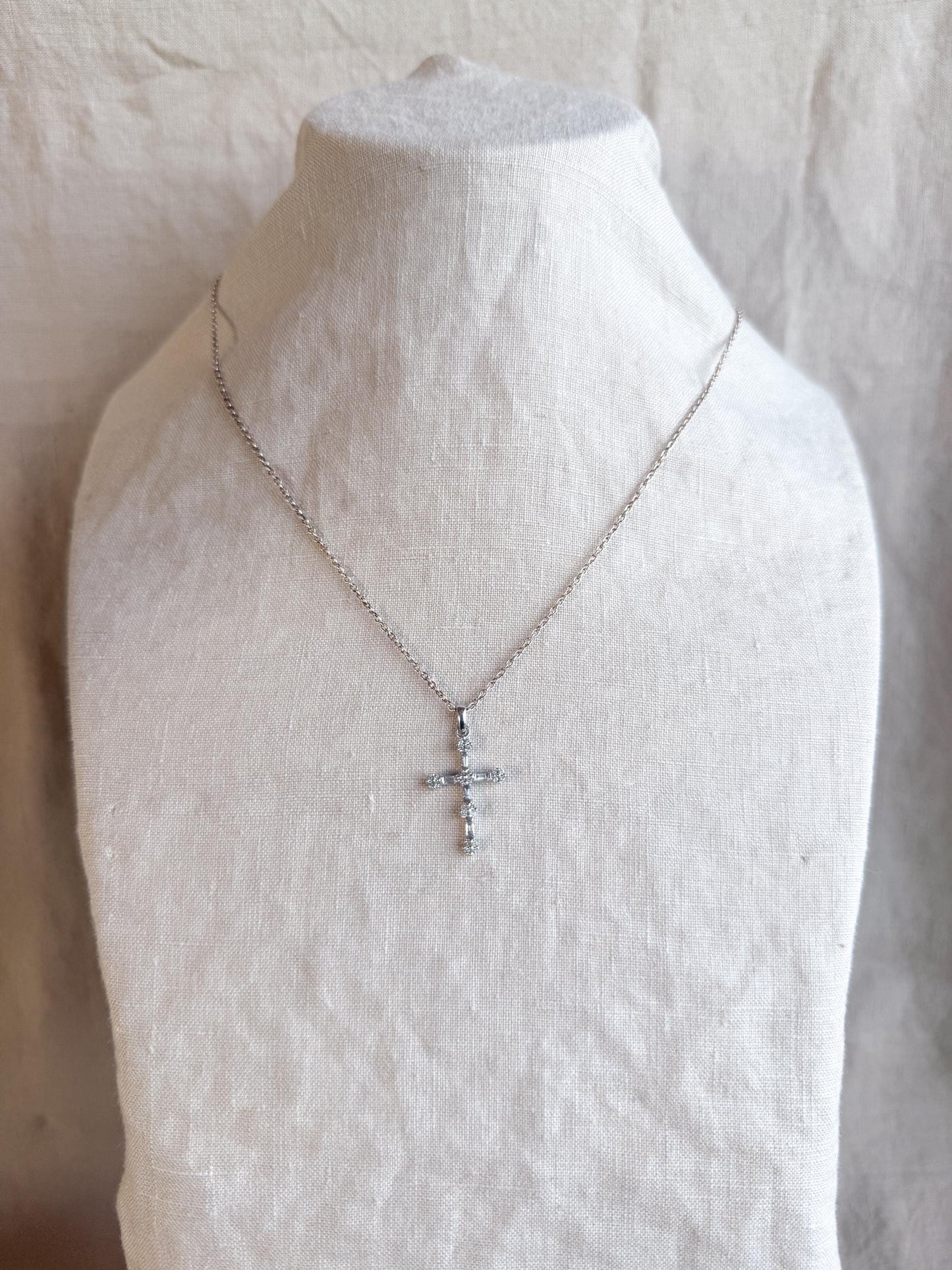 Vintage 1990s Diamond Cross Pendant in 14k White Gold