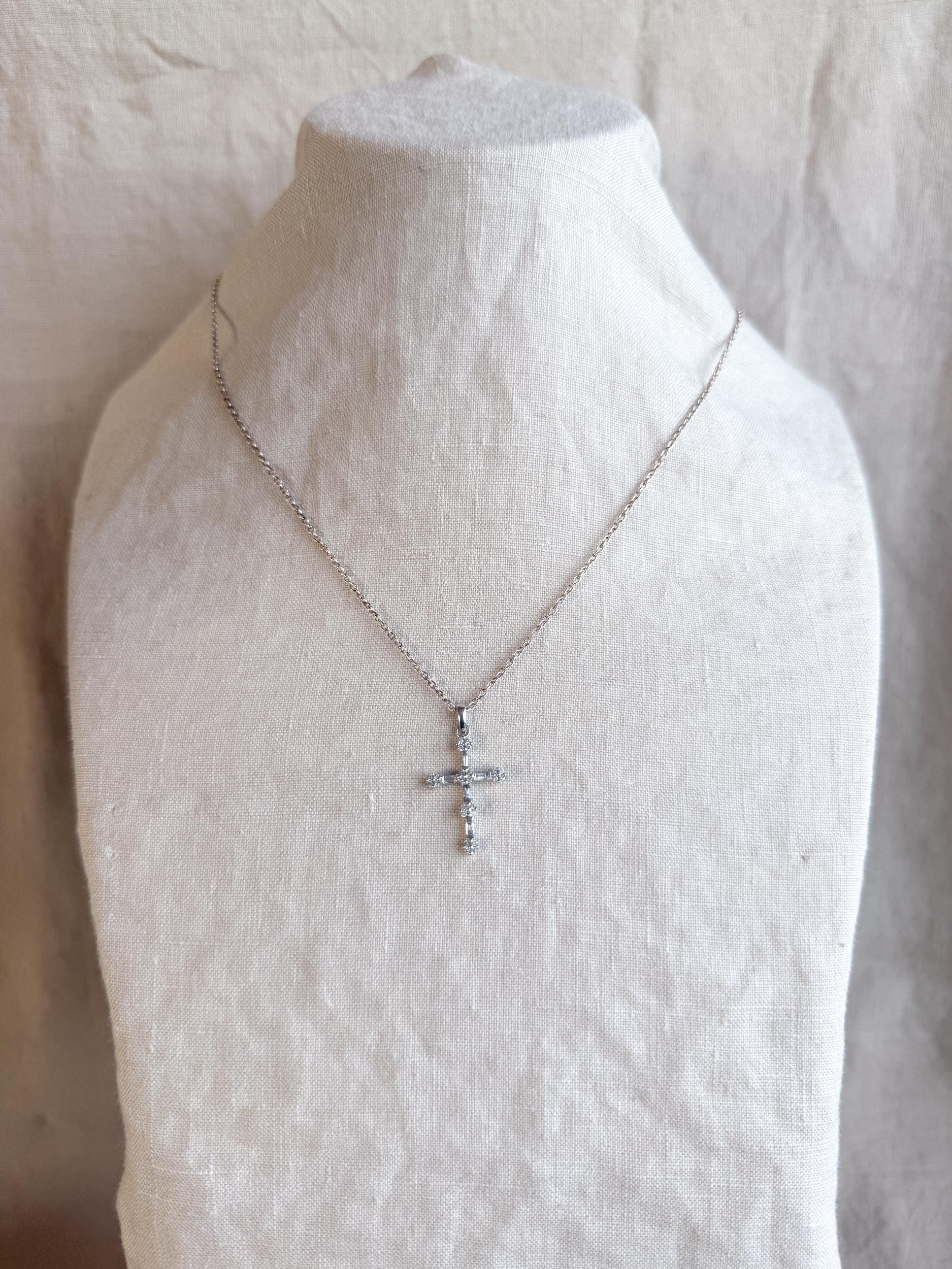 Vintage 1990s Diamond Cross Pendant in 14k White Gold