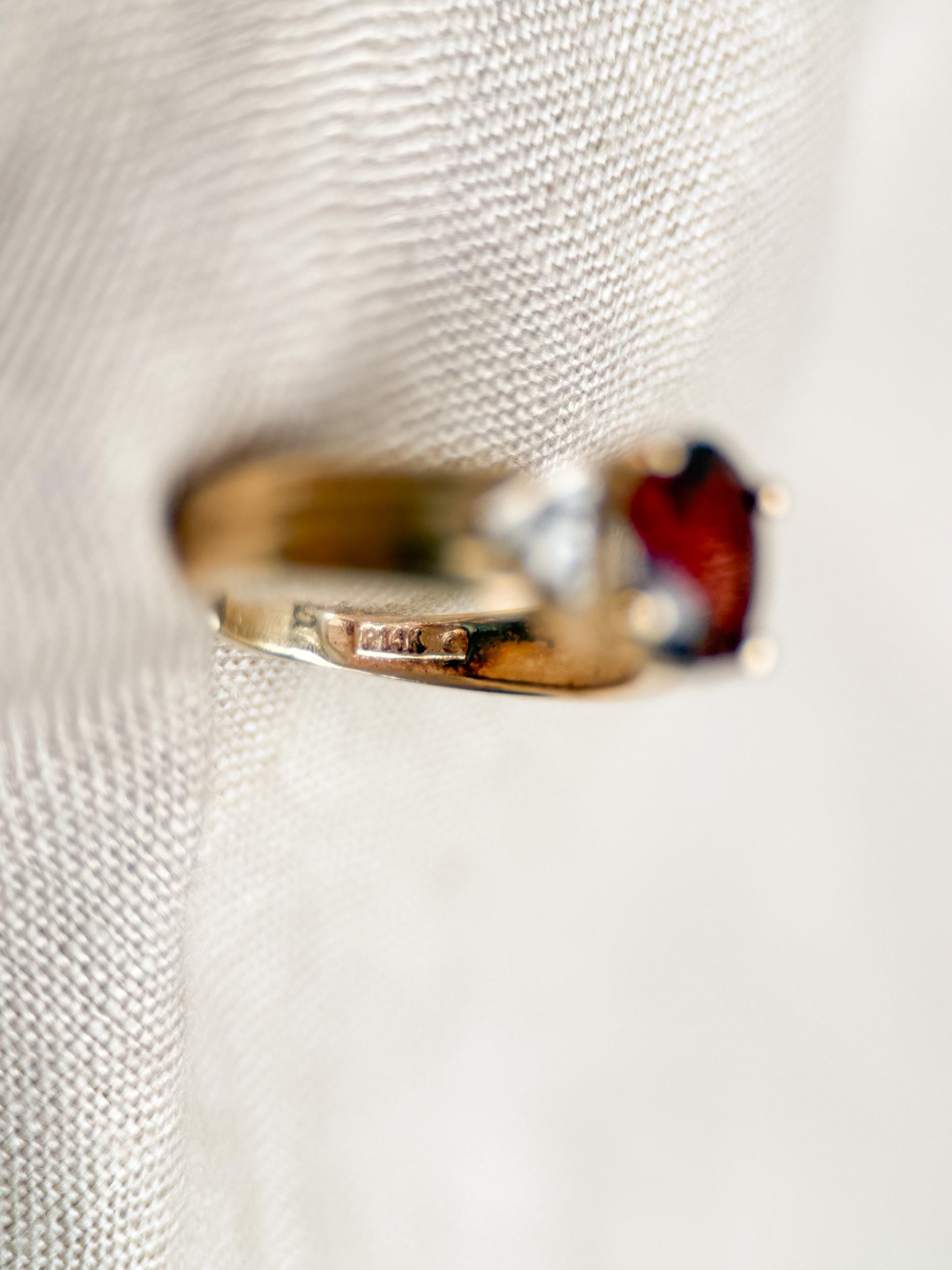 Vintage 1990s Garnet and Diamond Ring in 14k Gold