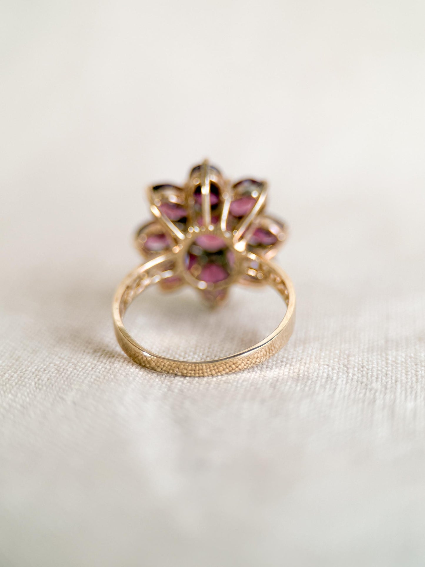 Vintage 1990s Rhodolite Garnet Cluster Ring in 10k Gold