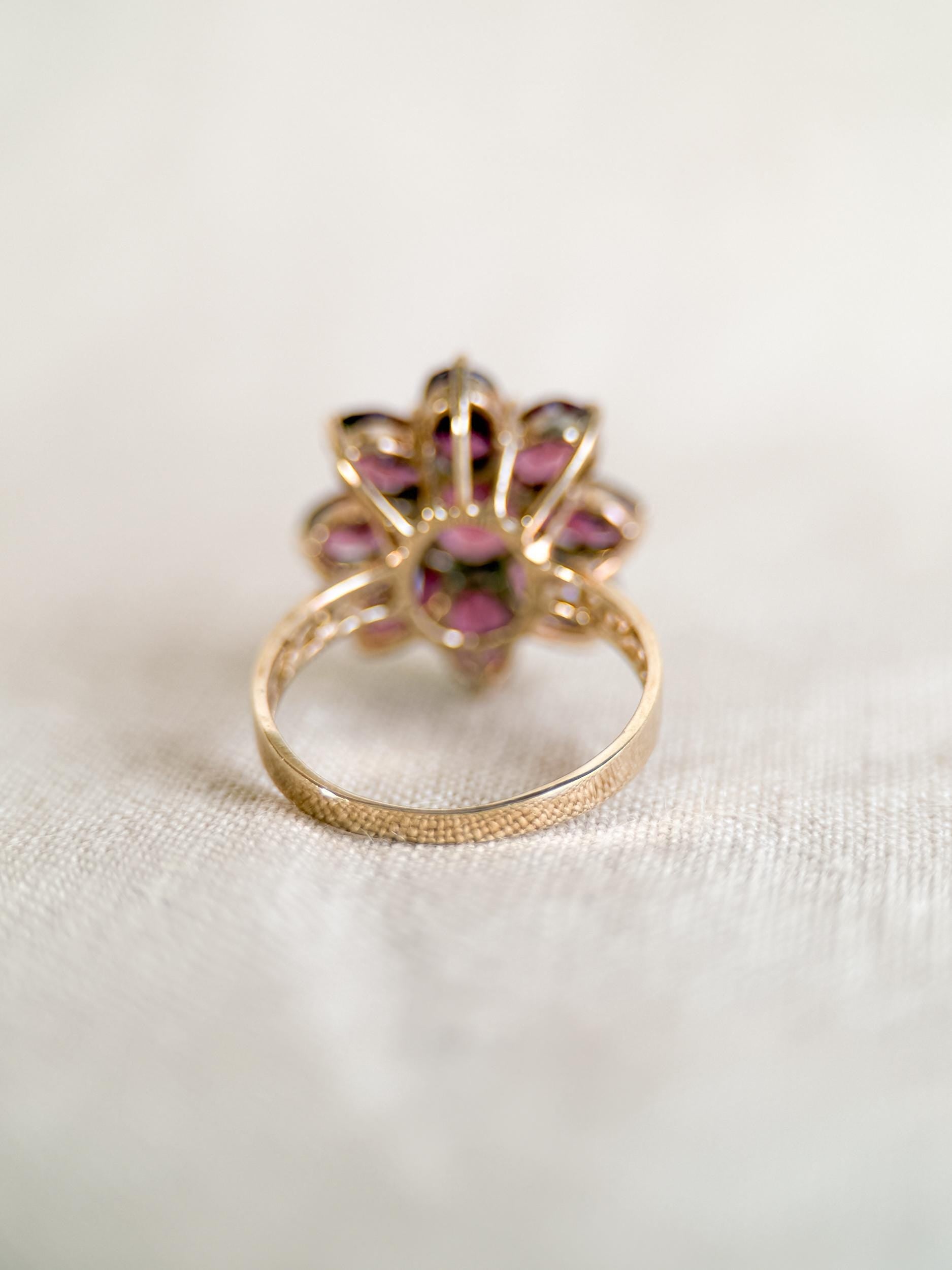 Vintage 1990s Rhodolite Garnet Cluster Ring in 10k Gold