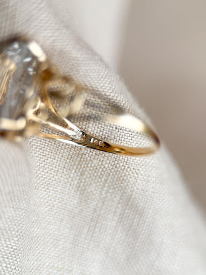 Vintage 1990s Topaz Filigree Gemstone Ring in 14k Gold