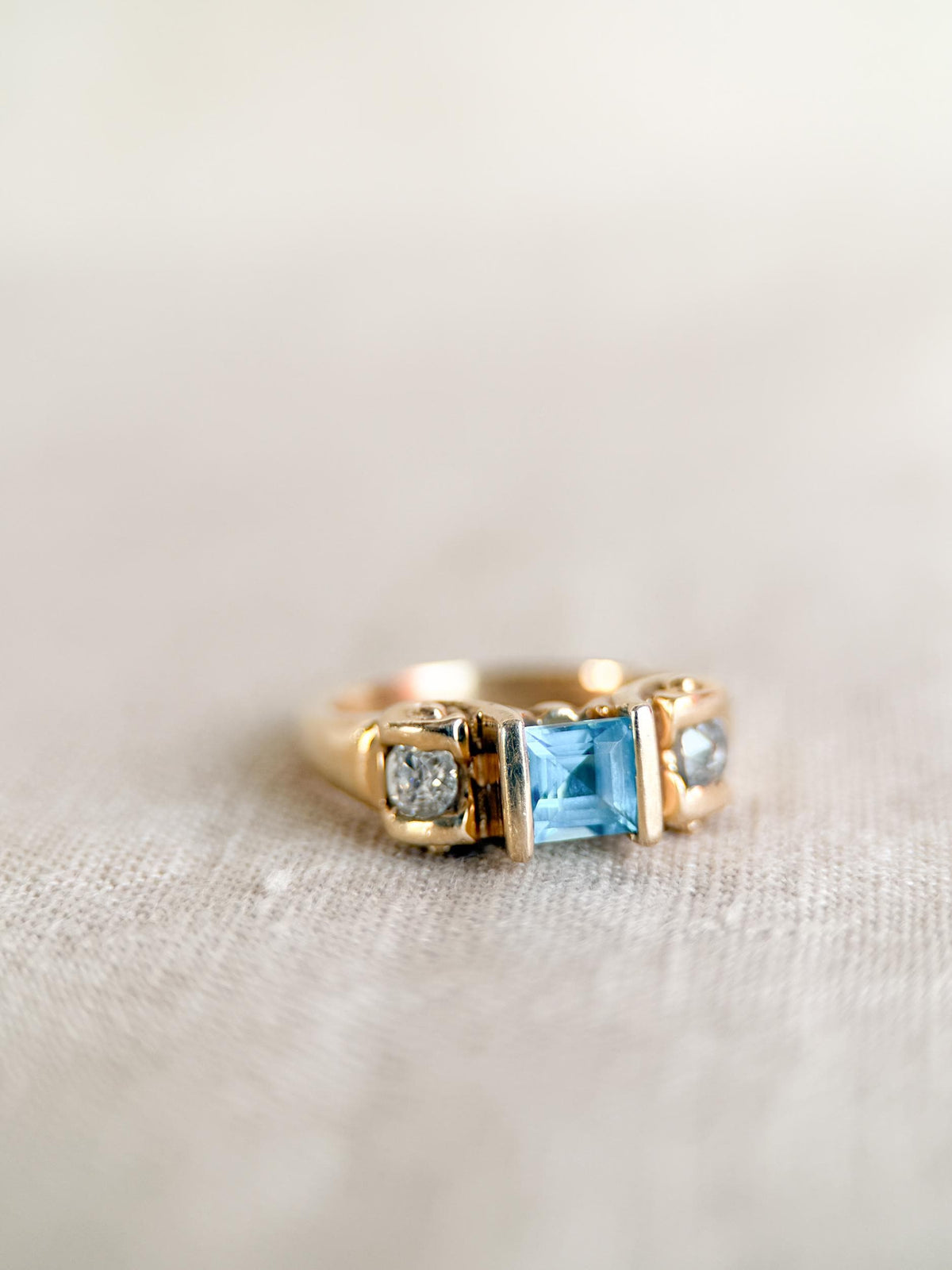 Vintage 1990s Blue Topaz & Diamond Ring, 14k Gold