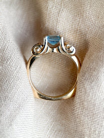 Vintage 1990s Blue Topaz & Diamond Ring, 14k Gold