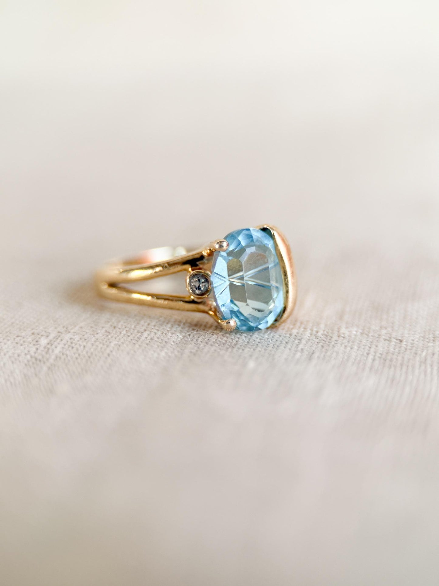 Vintage 1990s Blue Topaz & Diamond Ring, 14k Gold