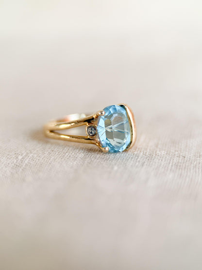 Vintage 1990s Blue Topaz & Diamond Ring, 14k Gold