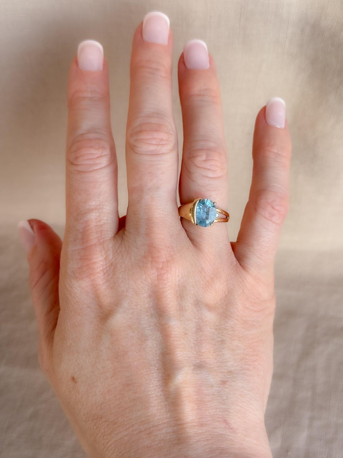 Vintage 1990s Blue Topaz & Diamond Ring, 14k Gold