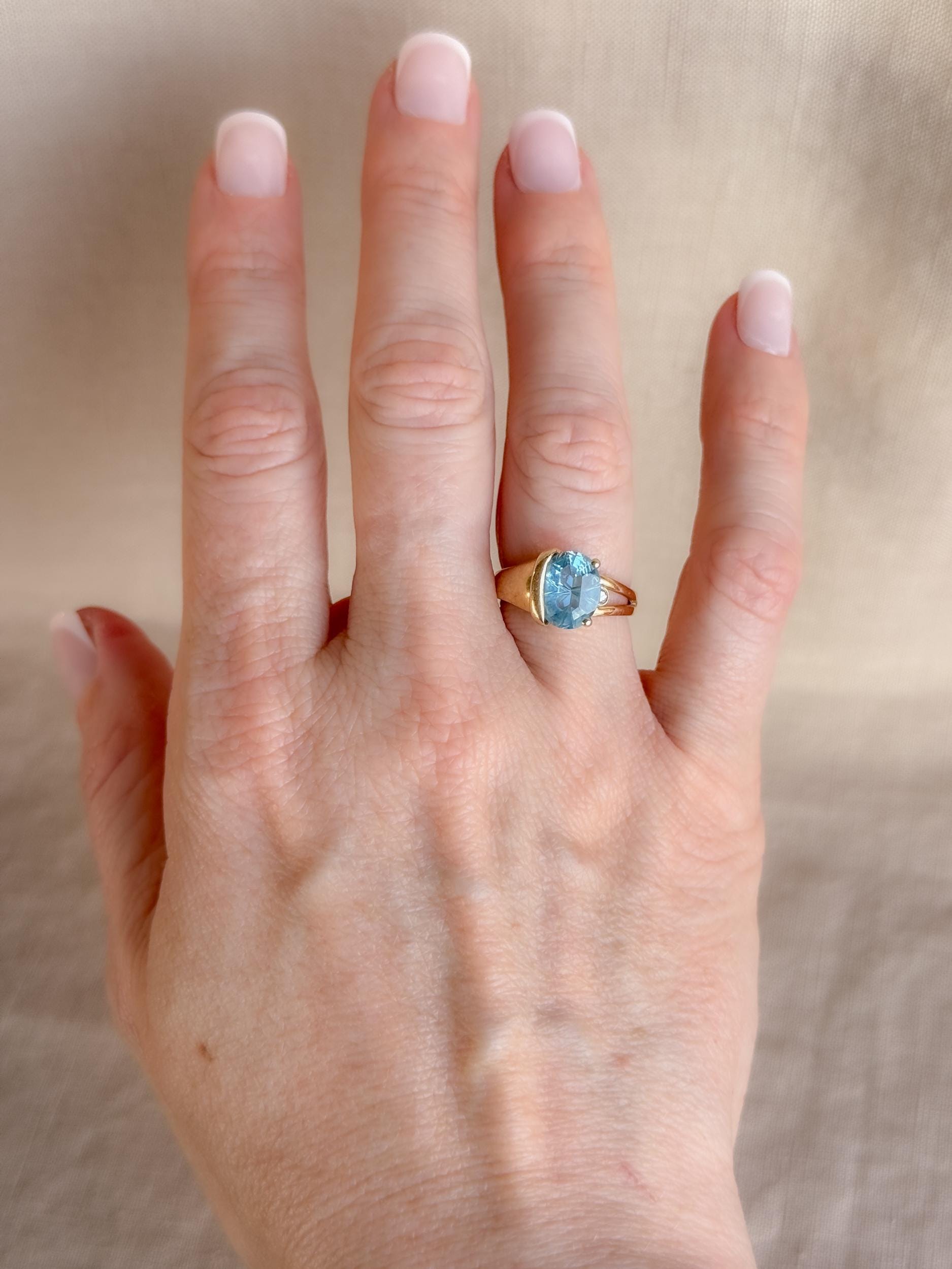 Vintage 1990s Blue Topaz & Diamond Ring, 14k Gold