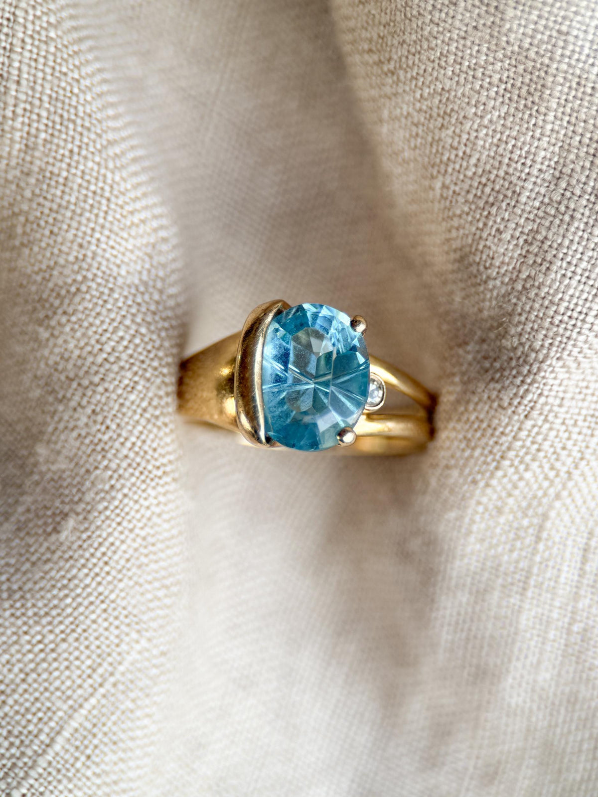 Vintage 1990s Blue Topaz & Diamond Ring, 14k Gold