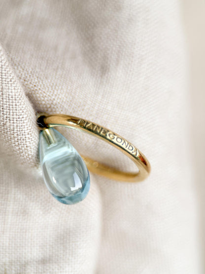 Vintage 1990s Topaz Drop Gemstone Ring in 18k Gold