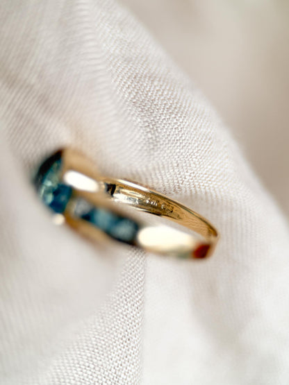Vintage 1990s Blue Topaz Channel Gemstone Ring, 14k Gold