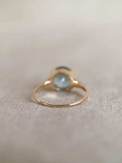Vintage 1970s Blue Topaz Gemstone Filigree Ring, 14k Gold