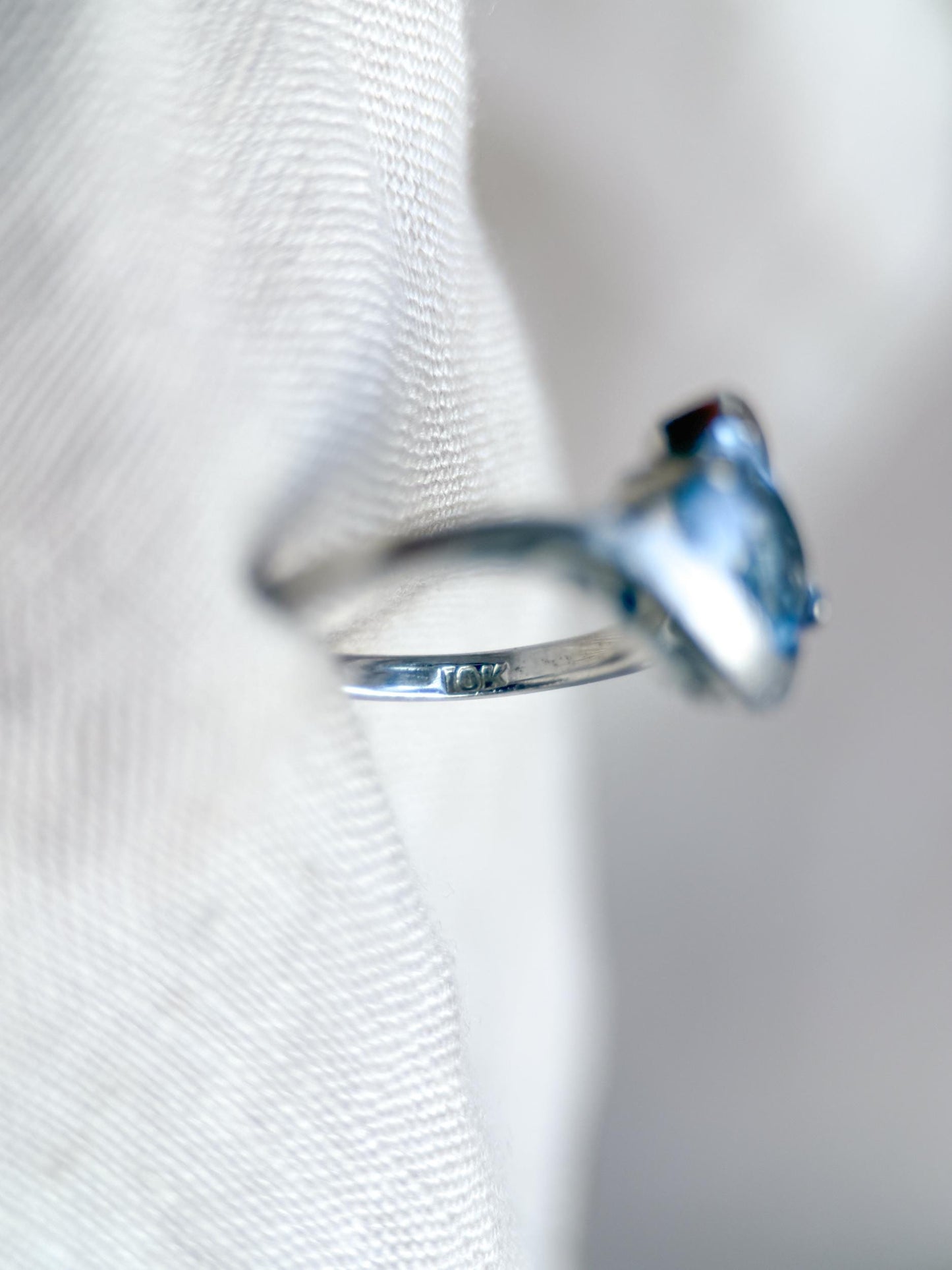 Vintage Spinel Engagement Ring, Oval Cut, 10k White Gold, 1960s Mid-Century Swirl Bridal Ring