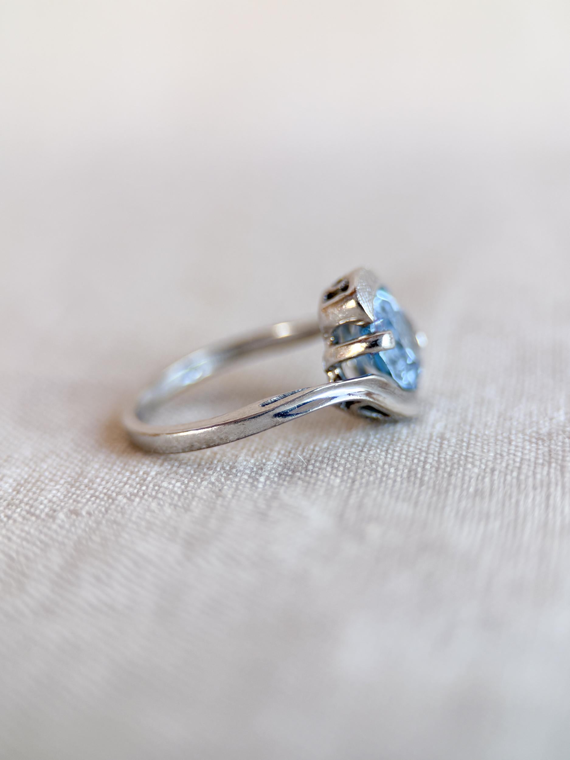 Vintage Spinel Engagement Ring, Oval Cut, 10k White Gold, 1960s Mid-Century Swirl Bridal Ring