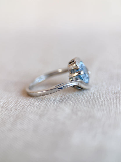 Vintage Spinel Engagement Ring, Oval Cut, 10k White Gold, 1960s Mid-Century Swirl Bridal Ring