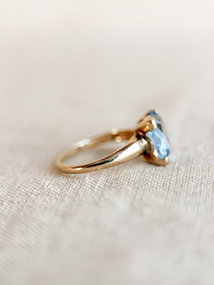 Vintage Spinel Engagement Ring, Rectangle Cut, 10k Gold, 1960s Mid-Century Solitaire Bridal Ring