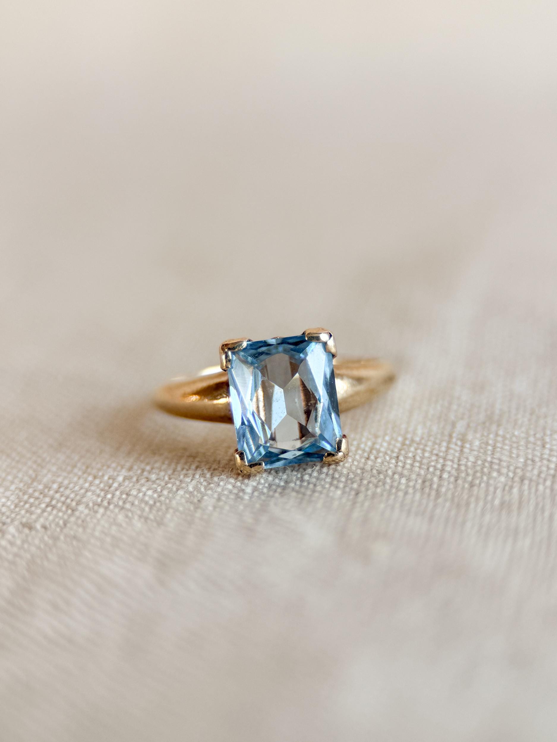 Vintage Spinel Engagement Ring, Rectangle Cut, 10k Gold, 1960s Mid-Century Solitaire Bridal Ring