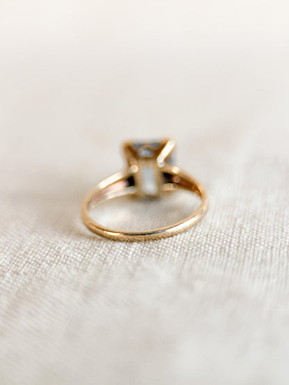 Vintage Spinel Engagement Ring, Rectangle Cut, 10k Gold, 1960s Mid-Century Solitaire Bridal Ring