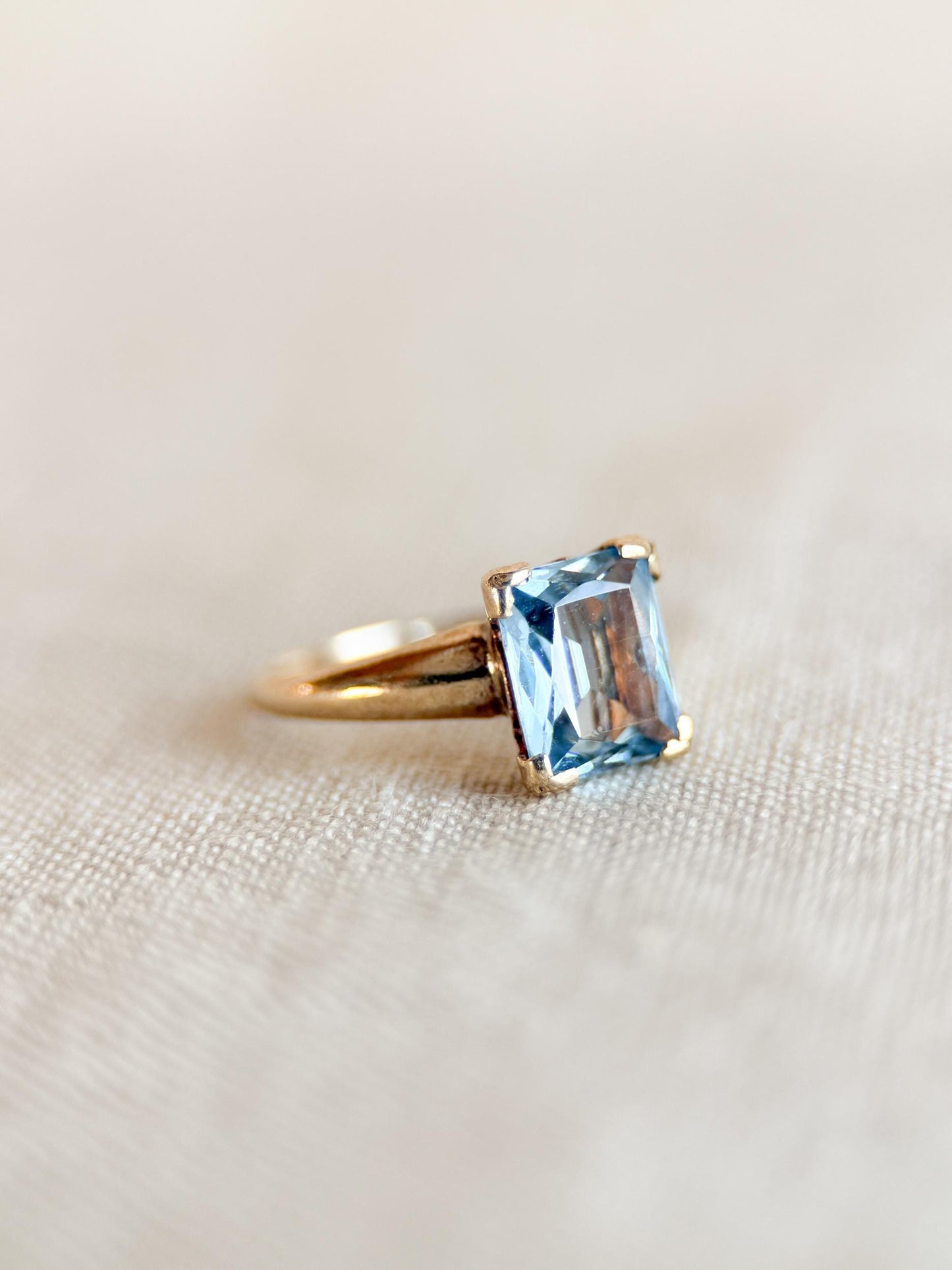 Vintage Spinel Engagement Ring, Rectangle Cut, 10k Gold, 1960s Mid-Century Solitaire Bridal Ring