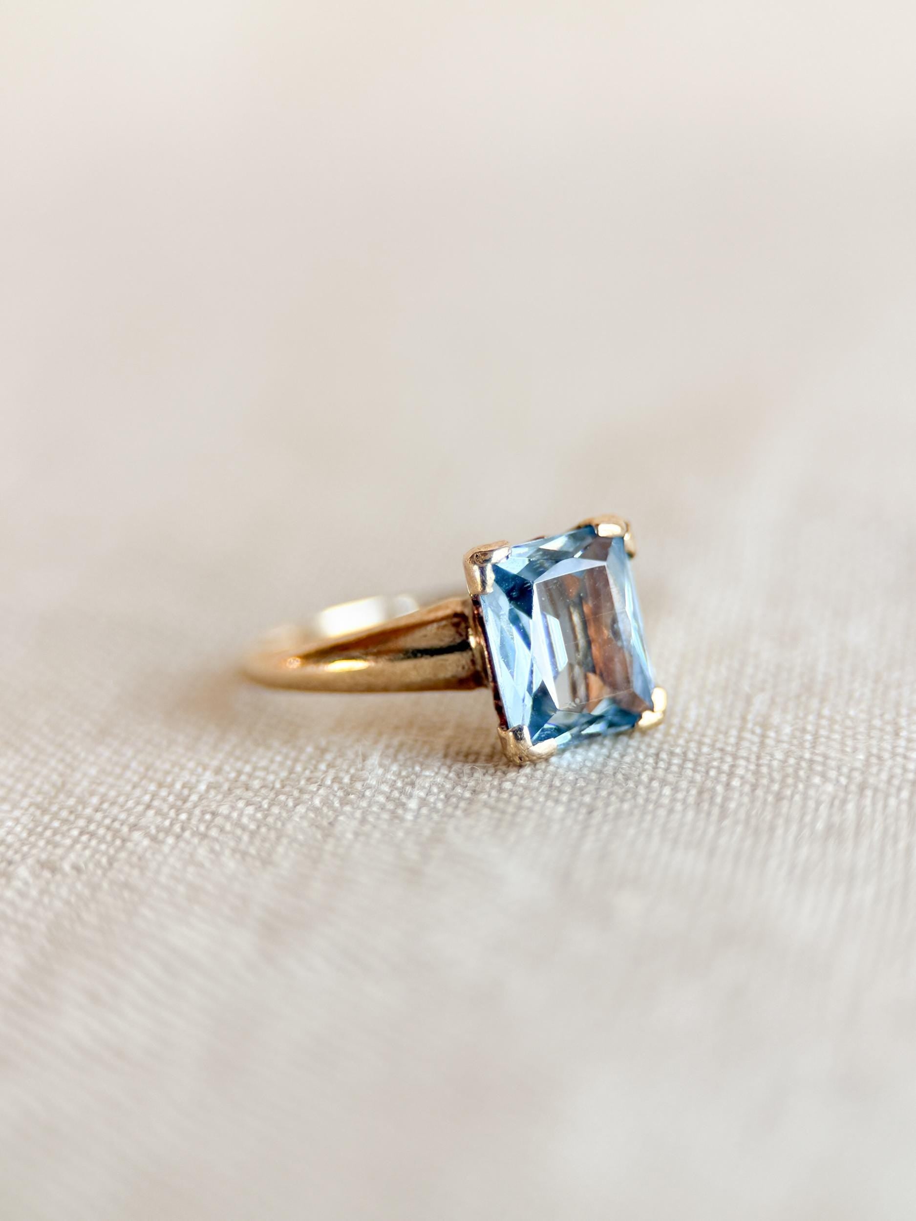Vintage Spinel Engagement Ring, Rectangle Cut, 10k Gold, 1960s Mid-Century Solitaire Bridal Ring