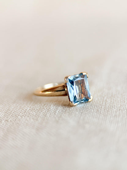 Vintage Spinel Engagement Ring, Rectangle Cut, 10k Gold, 1960s Mid-Century Solitaire Bridal Ring