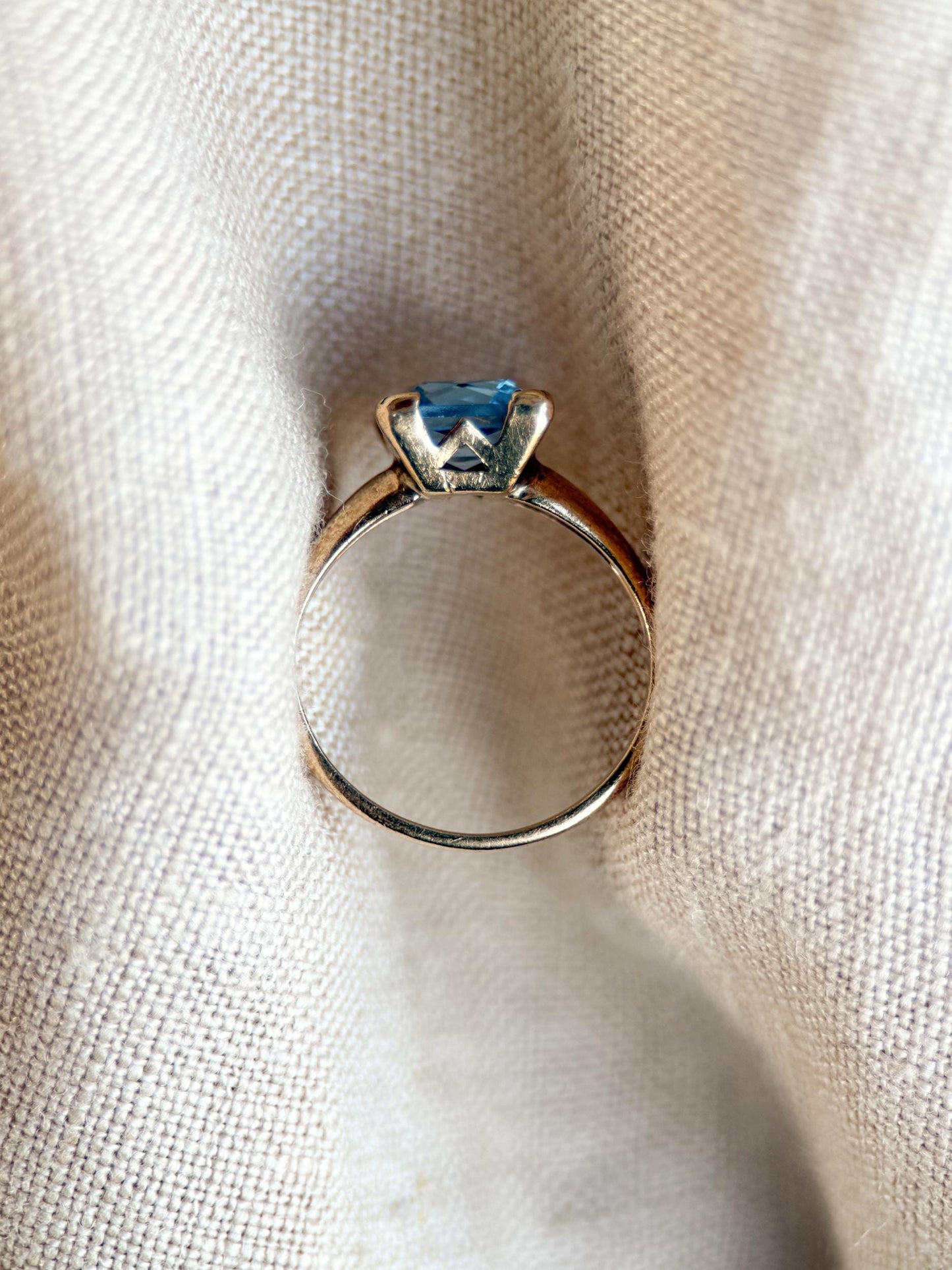 Vintage Spinel Engagement Ring, Rectangle Cut, 10k Gold, 1960s Mid-Century Solitaire Bridal Ring