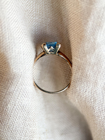 Vintage Spinel Engagement Ring, Rectangle Cut, 10k Gold, 1960s Mid-Century Solitaire Bridal Ring