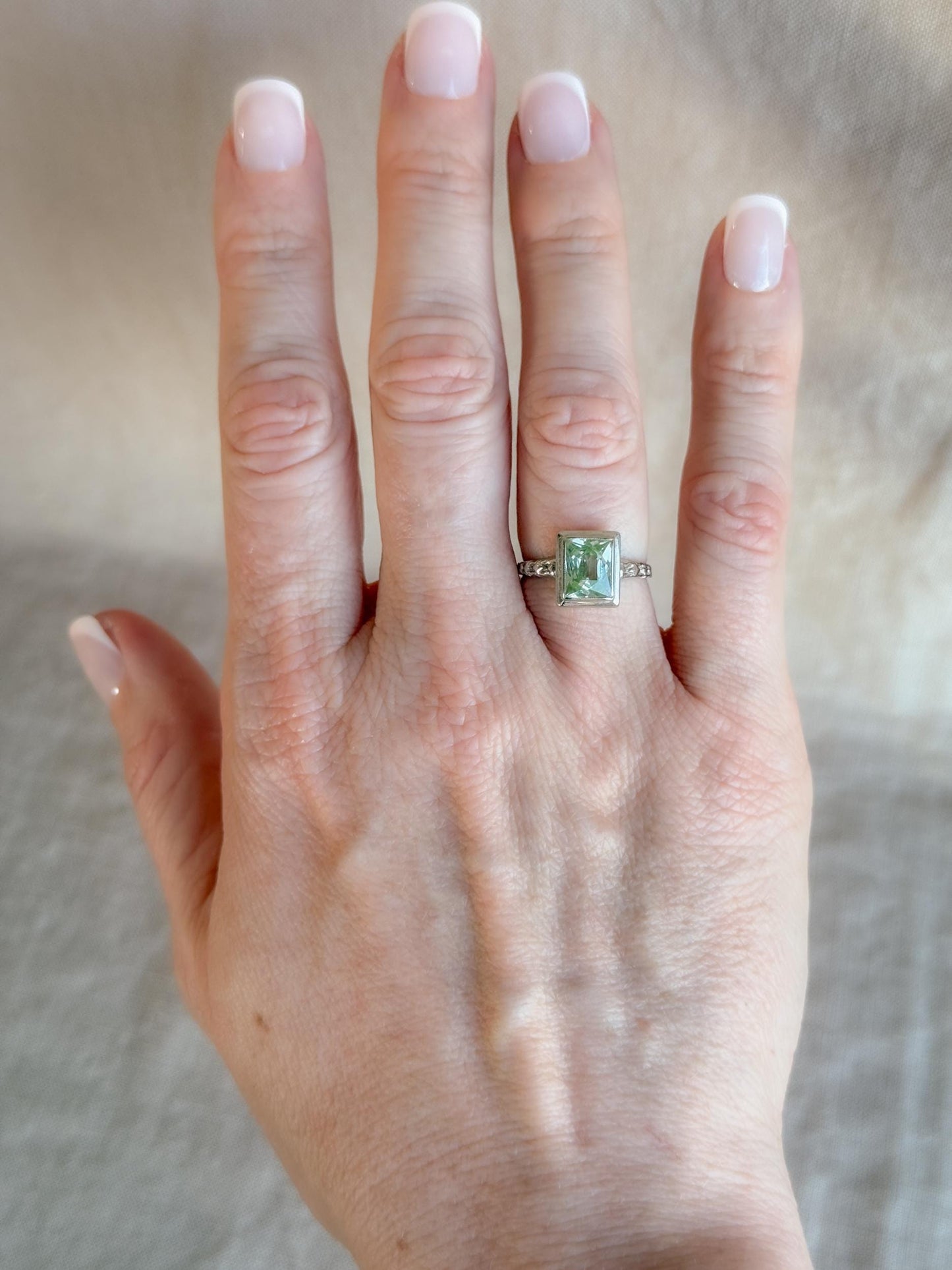 Vintage Spinel Engagement Ring, Radiant Cut, 14k White Gold, 1950s Mid-Century Alternative Bridal Ring