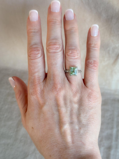 Vintage Spinel Engagement Ring, Radiant Cut, 14k White Gold, 1950s Mid-Century Alternative Bridal Ring