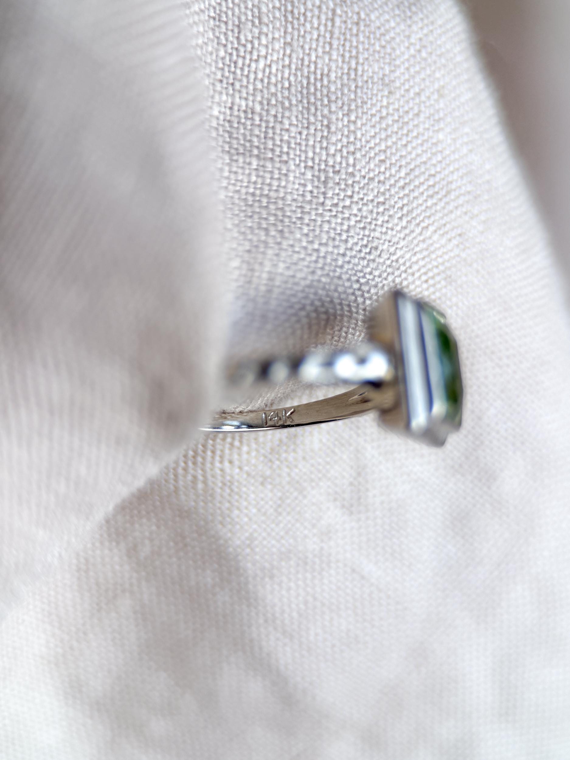 Vintage Spinel Engagement Ring, Radiant Cut, 14k White Gold, 1950s Mid-Century Alternative Bridal Ring
