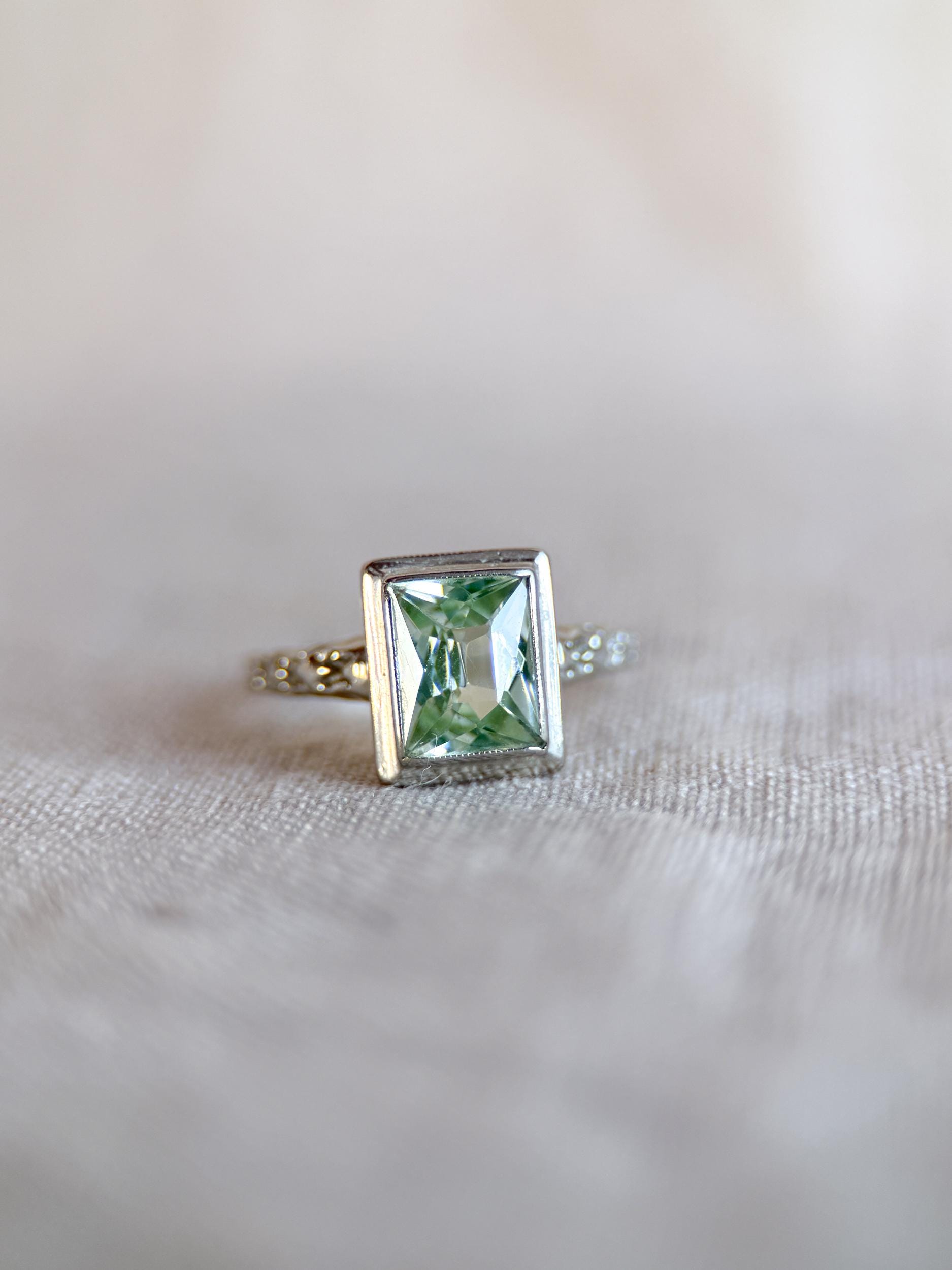 Vintage 1950s Blue Spinel Solitaire Gemstone Ring, 14k White Gold - Timeless Sustainability • Vintage Fine Jewelry