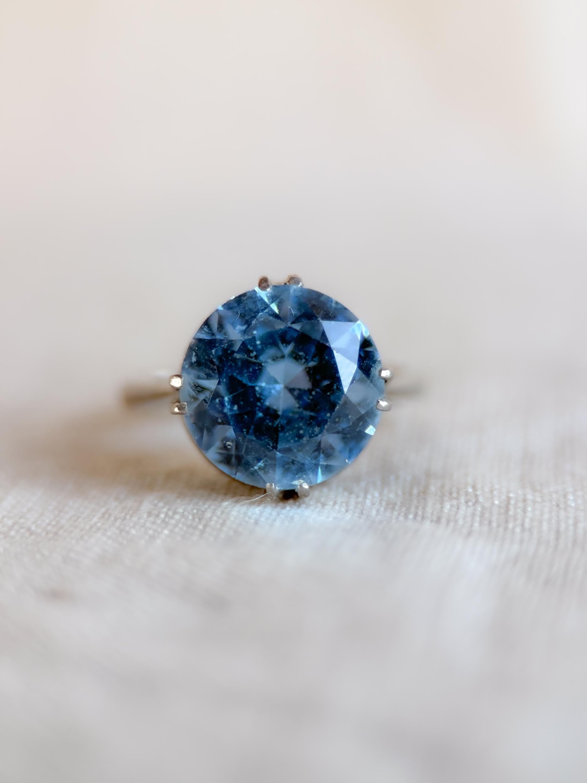 Vintage 1960s Blue Spinel Cocktail Ring, 18k White Gold - Timeless Sustainability • Vintage Fine Jewelry