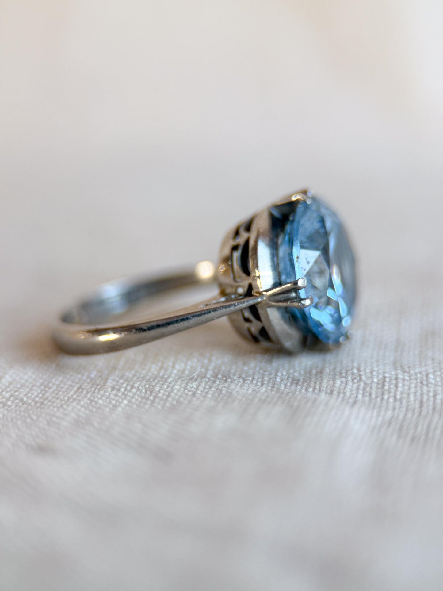 Vintage 1960s Blue Spinel Cocktail Ring, 18k White Gold - Timeless Sustainability • Vintage Fine Jewelry