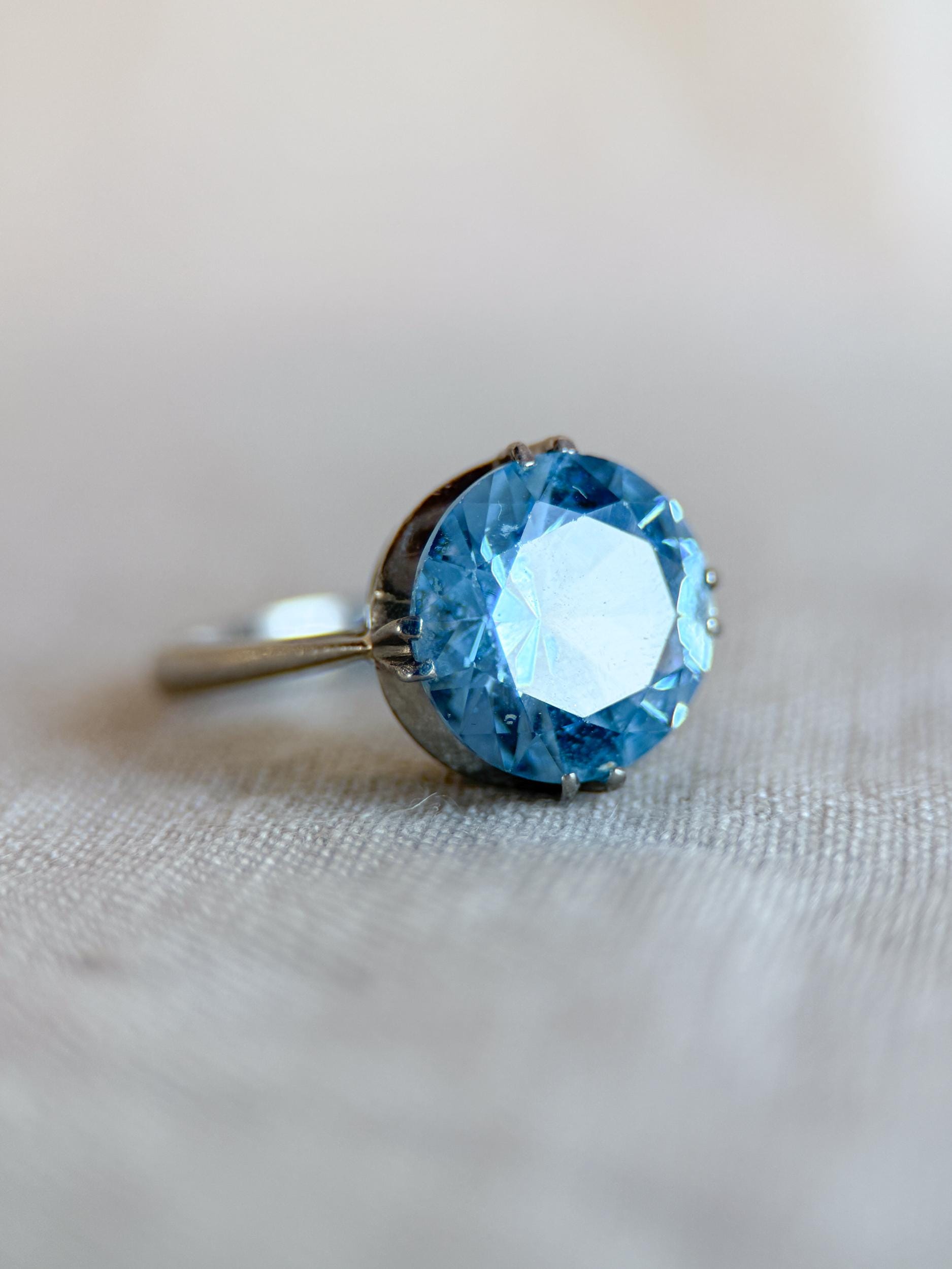 Vintage 1960s Blue Spinel Cocktail Ring, 18k White Gold - Timeless Sustainability • Vintage Fine Jewelry