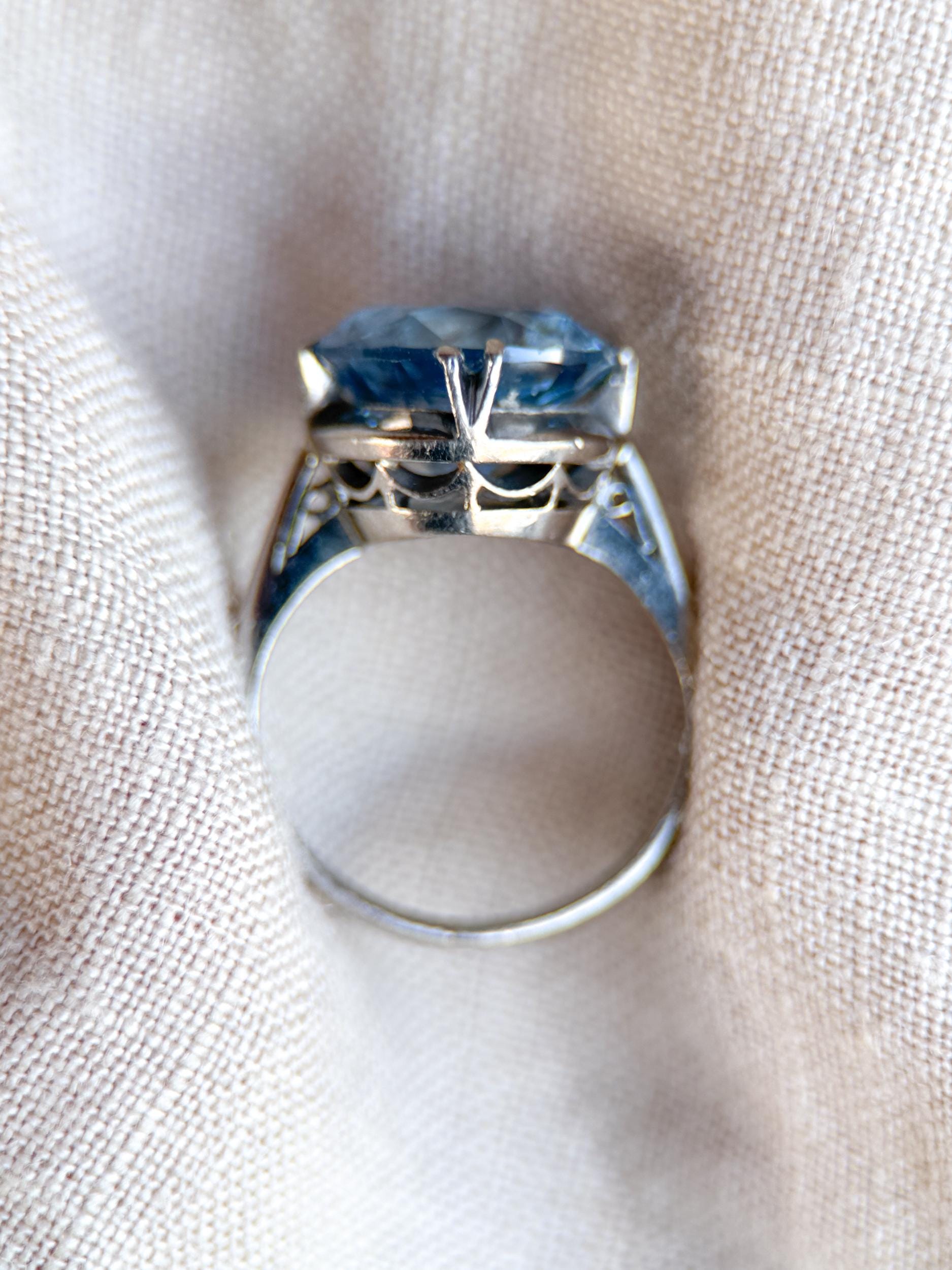 Vintage 1960s Blue Spinel Cocktail Ring, 18k White Gold - Timeless Sustainability • Vintage Fine Jewelry