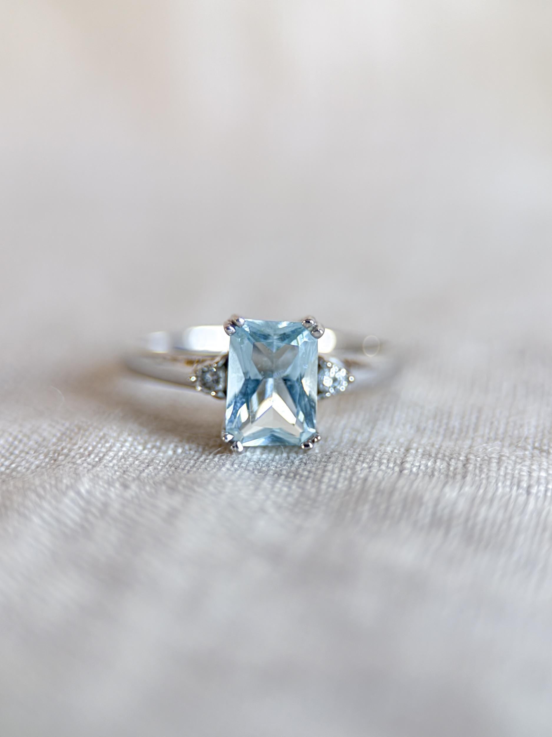 Vintage 1990s Aquamarine & Diamond Ring, 14k White Gold - Timeless Sustainability • Vintage Fine Jewelry