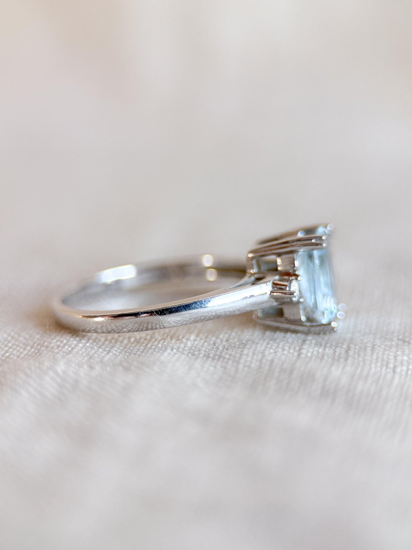Vintage 1990s Aquamarine & Diamond Ring, 14k White Gold - Timeless Sustainability • Vintage Fine Jewelry