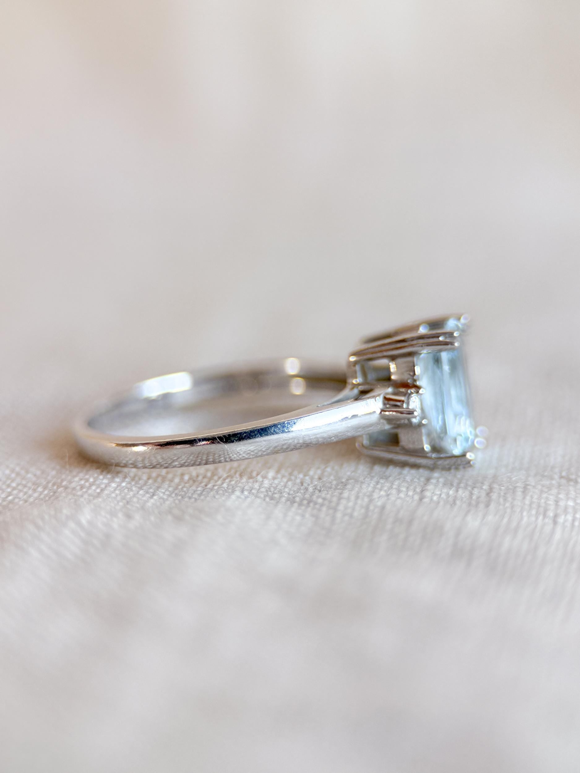 Vintage 1990s Aquamarine & Diamond Ring, 14k White Gold - Timeless Sustainability • Vintage Fine Jewelry