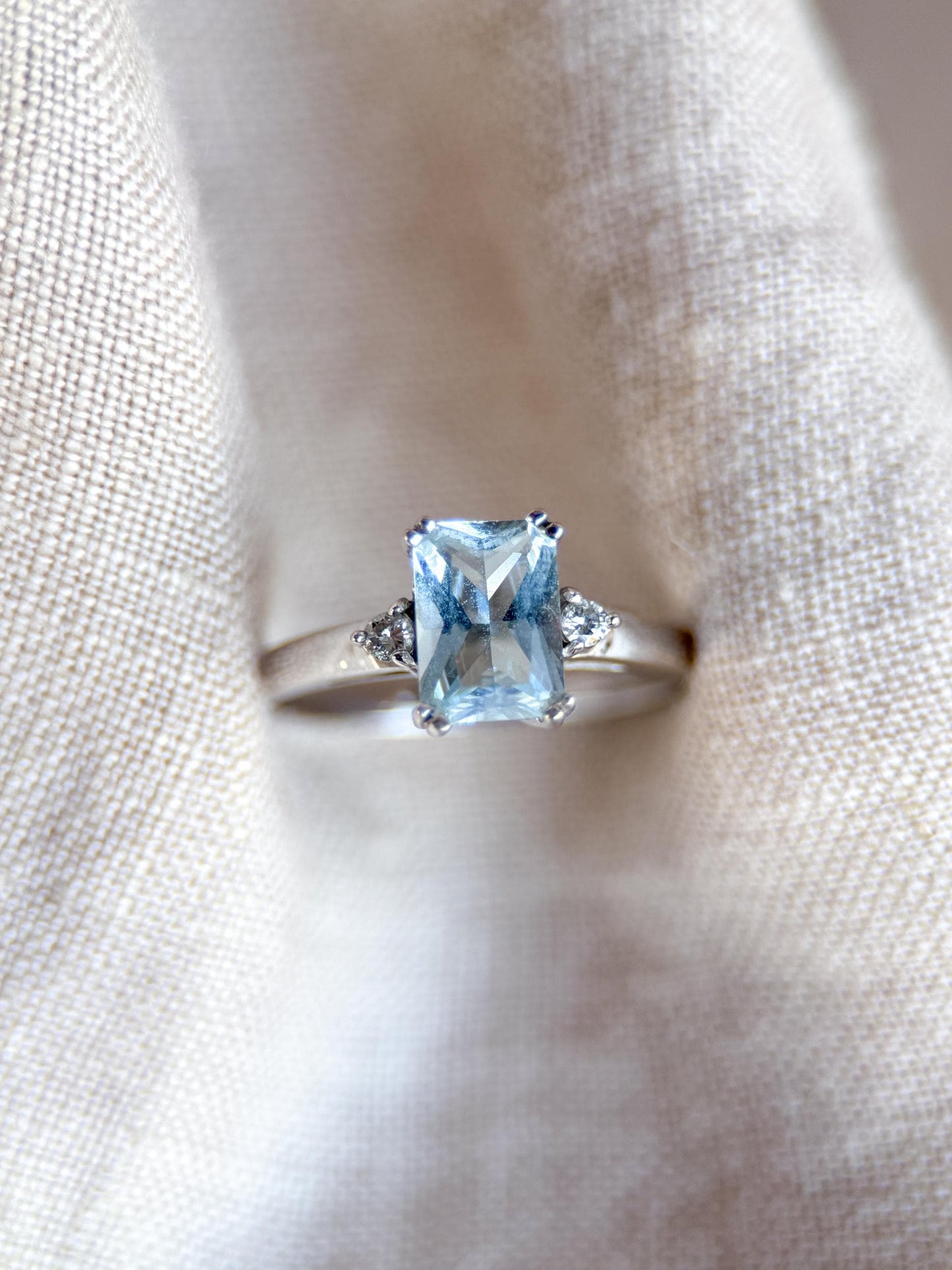 Vintage 1990s Aquamarine & Diamond Ring, 14k White Gold - Timeless Sustainability • Vintage Fine Jewelry