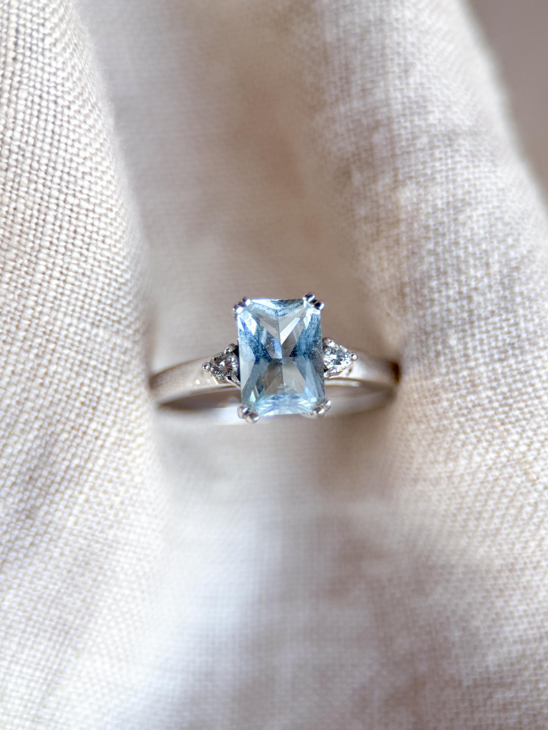 Vintage 1990s Aquamarine & Diamond Ring, 14k White Gold - Timeless Sustainability • Vintage Fine Jewelry