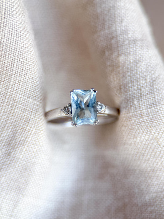 Vintage 1990s Aquamarine & Diamond Ring, 14k White Gold - Timeless Sustainability • Vintage Fine Jewelry