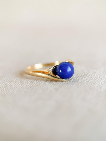 Vintage 1970s Lapis Lazuli Gemstone Ring in 14k Gold